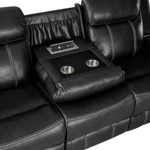 Manuel Breathable Faux Leather Manual Double Reclining Sofa