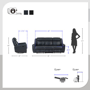 Manuel Breathable Faux Leather Manual Double Reclining Sofa