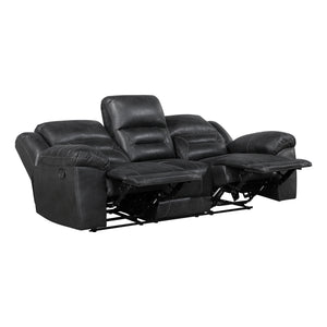 Alonzo Polished Microfiber Manual Double Reclining Sofa