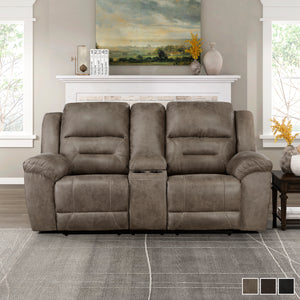 Alonzo Polished Microfiber Manual Double Reclining Loveseat