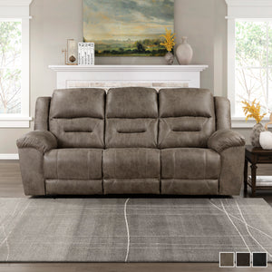 Alonzo Polished Microfiber Manual Double Reclining Sofa