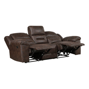 Alonzo Polished Microfiber Manual Double Reclining Sofa