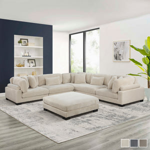 Braidy Corduroy 6-Piece Modular Sectional Sofa with Ottoman