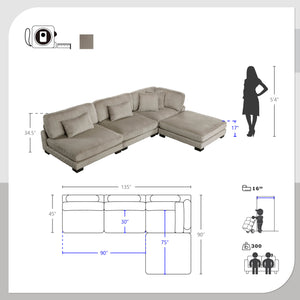 Braidy Corduroy  4-Piece Modular Sectional Sofa with Ottoman