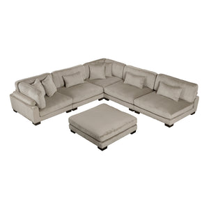 Braidy Corduroy 6-Piece Modular Sectional with Ottoman