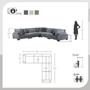 Braidy Corduroy 5-Piece Modular Sectional Sofa