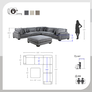 Braidy Corduroy 6-Piece Modular Sectional Sofa with Ottoman