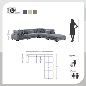 Braidy Corduroy 5-Piece Modular Sectional with Ottoman