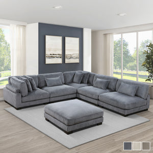 Braidy Corduroy 6-Piece Modular Sectional with Ottoman