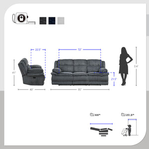 Medora 3-Piece Corduroy Fabric Manual Reclining Sofa Set