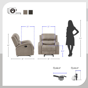 Mabel 3-Piece Polished Microfiber Manual Reclining Sofa Set