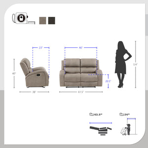 Mabel 2-Piece Polished Microfiber Manual Reclining Sofa Set