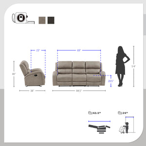 Mabel Polished Microfiber Manual Double Reclining Sofa