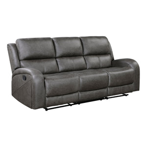 Mabel Polished Microfiber Manual Double Reclining Sofa