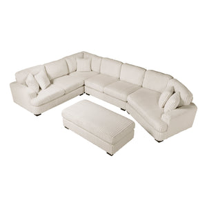 Garreau Corduroy Fabric 5-Piece Sectional with Right Cuddler and Ottoman