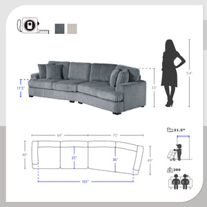 Garreau Corduroy Fabric 2-Piece Sectional with Right Cuddler