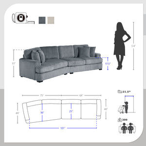 Garreau Corduroy Fabric 2-Piece Sectional with Left Cuddler