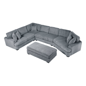 Garreau Corduroy Fabric 5-Piece Sectional with Right Cuddler and Ottoman