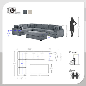 Garreau Corduroy Fabric 5-Piece Sectional with Right Cuddler and Ottoman