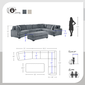 Garreau Corduroy Fabric 5-Piece Sectional with Left Cuddler and Ottoman