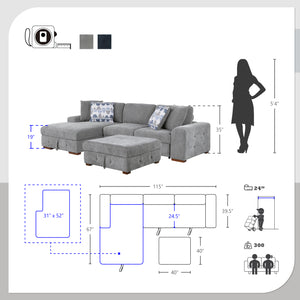 Gillam 3-Piece Sectional Sofa Sleeper with Left Chaise and Ottoman