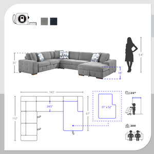 Gillam 4-Piece Sectional Sofa Sleeper with Right Chaise