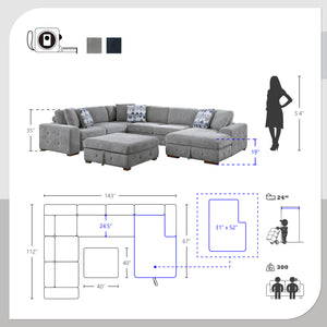 Gillam 5-Piece Sectional Sofa Sleeper with Right Chaise and Ottoman