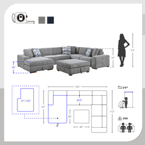 Gillam 5-Piece Sectional Sofa Sleeper with Left Chaise and Ottoman