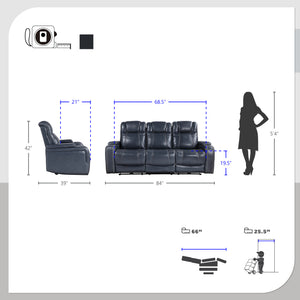 Lourical 3-Piece Leather Match Power Reclining Sofa Set