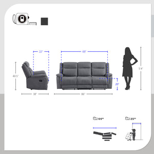 Lenore 2-Piece Microfiber Manual Reclining Sofa Set