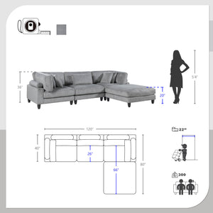 Jonas Corduroy 4-Piece Modular Sectional with Ottoman