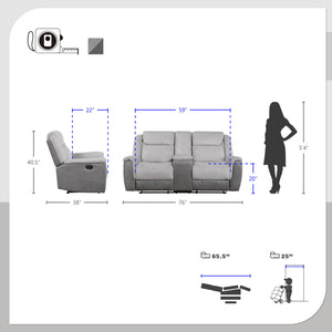 Nadalia 3-Piece Fabric Upholstery Manual Reclining Sofa Set