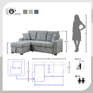 Almeria 2-Piece Sectional Sofa with Pull-out Bed and Left Chaise