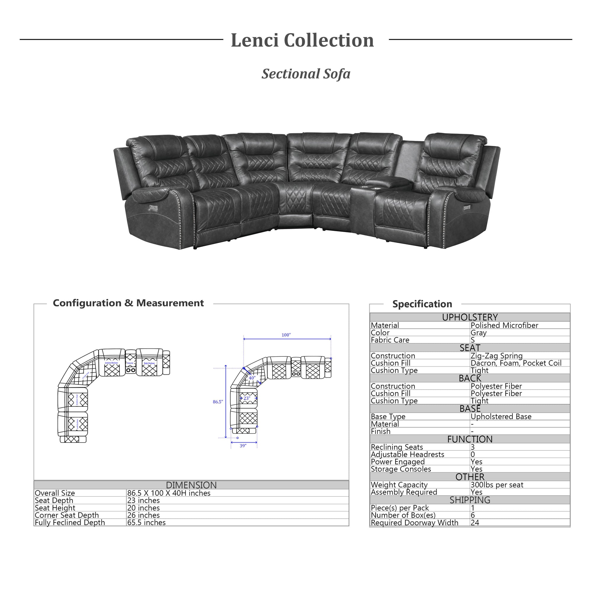 Lenci Power Modular Reclining Sectional Sofa