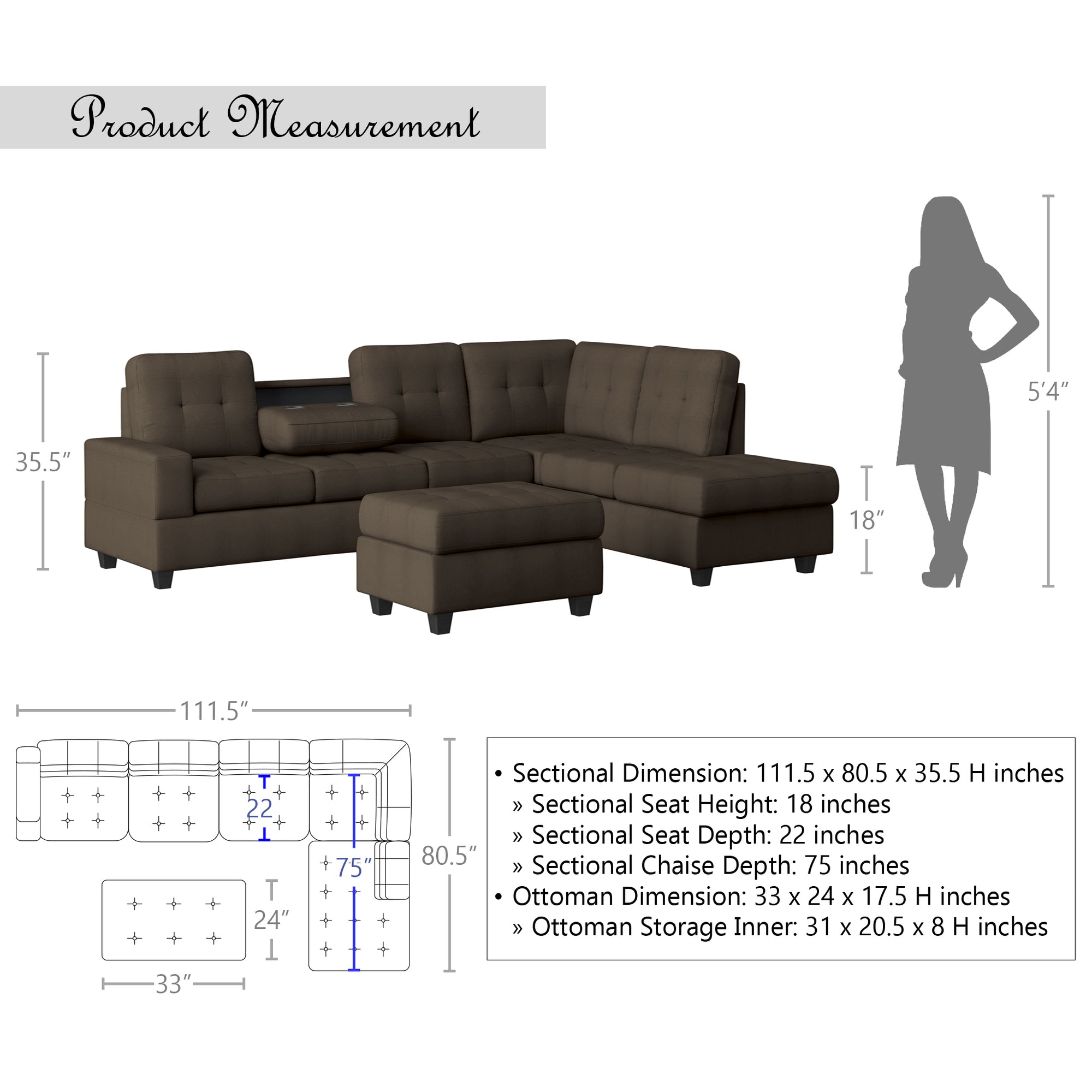 Fresno Reversible Sectional with Ottoman