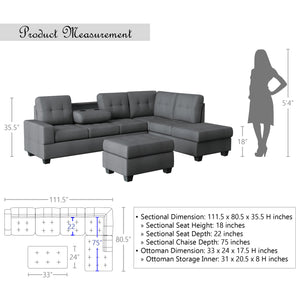 Fresno Reversible Sectional with Ottoman