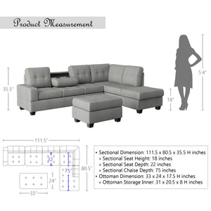 Fresno Reversible Sectional with Ottoman