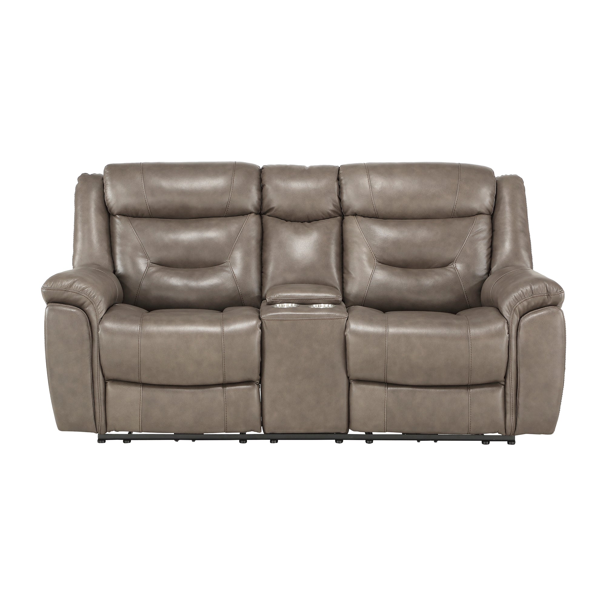 Oswald Leather Power Double Reclining Loveseat with Center Console, Power Headrests and USB Ports