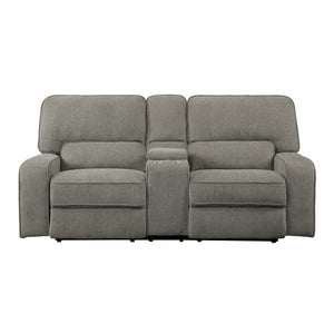 Eymard Power Double Reclining Love Seat with Center Console, Power Headrests and USB Ports