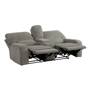 Eymard Power Double Reclining Love Seat with Center Console, Power Headrests and USB Ports